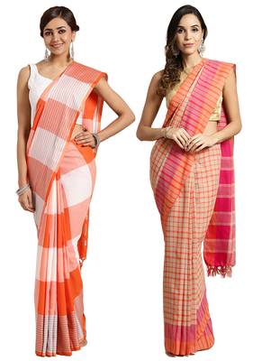 Multicolor woven blended cotton saree with blouse 1