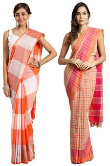Multicolor woven blended cotton saree with blouse
