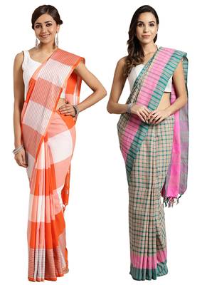 Multicolor woven blended cotton saree with blouse 1