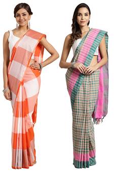 Multicolor woven blended cotton saree with blouse