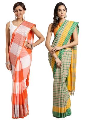 Multicolor woven blended cotton saree with blouse 1