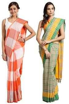 Multicolor woven blended cotton saree with blouse