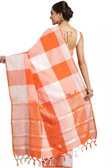 Multicolor woven blended cotton saree with blouse