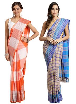 Multicolor woven blended cotton saree with blouse 1