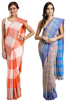 Multicolor woven blended cotton saree with blouse