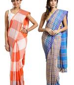 Multicolor woven blended cotton saree with blouse