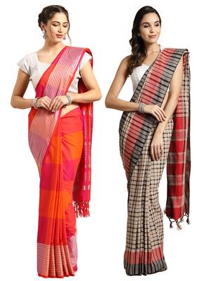 Multicolor woven blended cotton saree with blouse 1