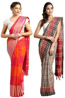 Multicolor woven blended cotton saree with blouse