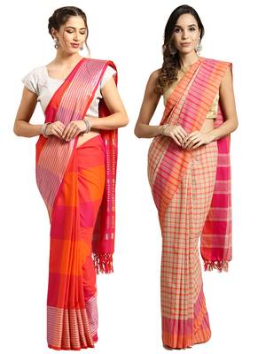 Multicolor woven blended cotton saree with blouse 1