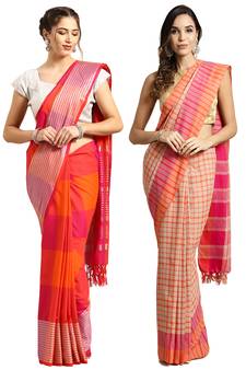 Multicolor woven blended cotton saree with blouse