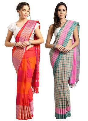 Multicolor woven blended cotton saree with blouse 1