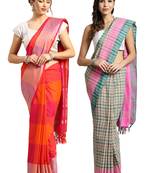 Multicolor woven blended cotton saree with blouse