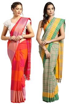Multicolor woven blended cotton saree with blouse