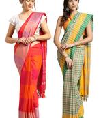 Multicolor woven blended cotton saree with blouse