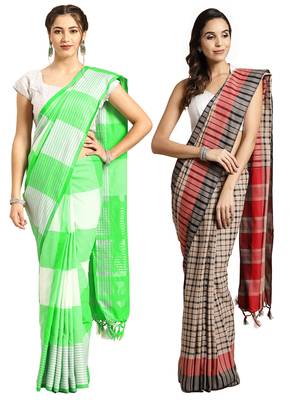 Multicolor woven blended cotton saree with blouse 1
