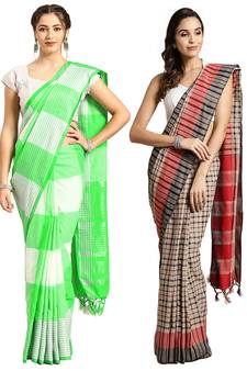 Multicolor woven blended cotton saree with blouse