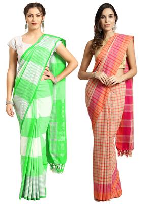 Multicolor woven blended cotton saree with blouse 1