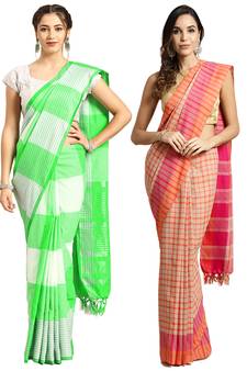 Multicolor woven blended cotton saree with blouse