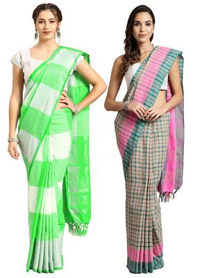 Multicolor woven blended cotton saree with blouse 1