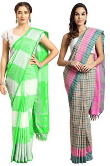 Multicolor woven blended cotton saree with blouse