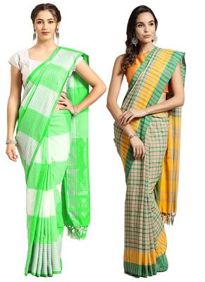 Multicolor woven blended cotton saree with blouse 1