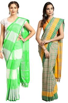 Multicolor woven blended cotton saree with blouse