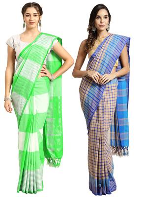 Multicolor woven blended cotton saree with blouse 1