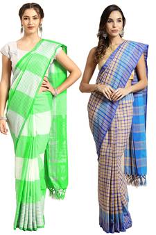 Multicolor woven blended cotton saree with blouse