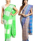 Multicolor woven blended cotton saree with blouse