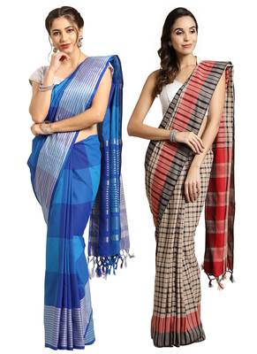 Multicolor woven blended cotton saree with blouse 1