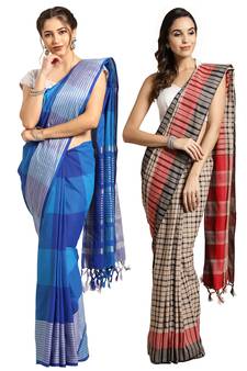 Multicolor woven blended cotton saree with blouse