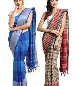 Multicolor woven blended cotton saree with blouse
