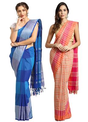 Multicolor woven blended cotton saree with blouse 1