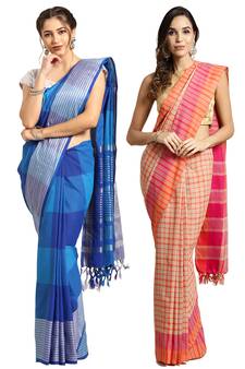 Multicolor woven blended cotton saree with blouse