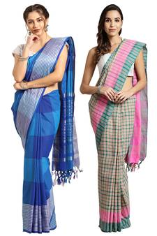 Multicolor woven blended cotton saree with blouse