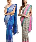 Multicolor woven blended cotton saree with blouse