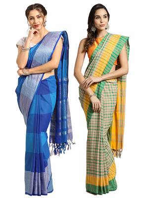 Multicolor woven blended cotton saree with blouse 1