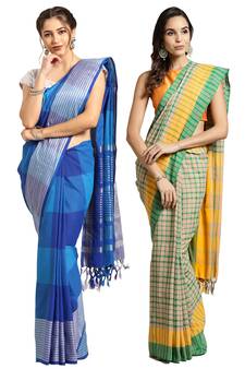 Multicolor woven blended cotton saree with blouse