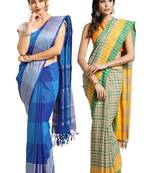 Multicolor woven blended cotton saree with blouse