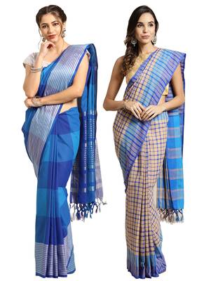 Multicolor woven blended cotton saree with blouse 1