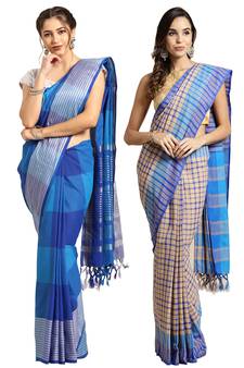 Multicolor woven blended cotton saree with blouse