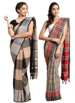 Multicolor woven blended cotton saree with blouse 1