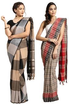 Multicolor woven blended cotton saree with blouse