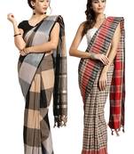 Multicolor woven blended cotton saree with blouse