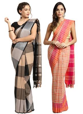Multicolor woven blended cotton saree with blouse 1