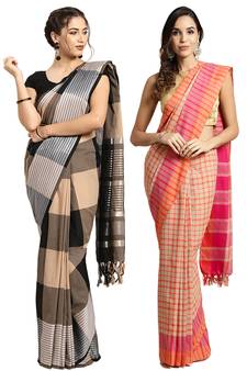 Multicolor woven blended cotton saree with blouse