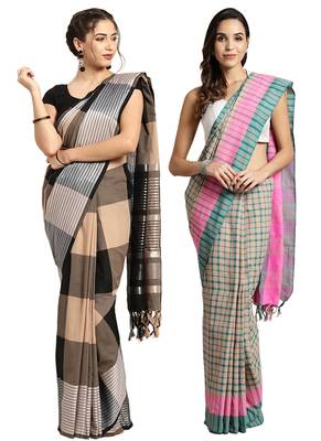 Multicolor woven blended cotton saree with blouse 1