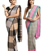 Multicolor woven blended cotton saree with blouse