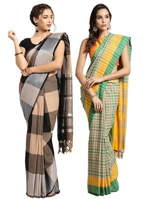 Multicolor woven blended cotton saree with blouse 1