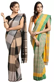 Multicolor woven blended cotton saree with blouse